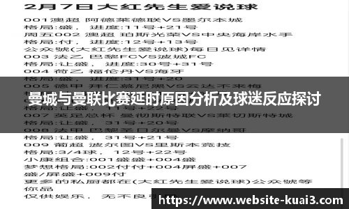 曼城与曼联比赛延时原因分析及球迷反应探讨